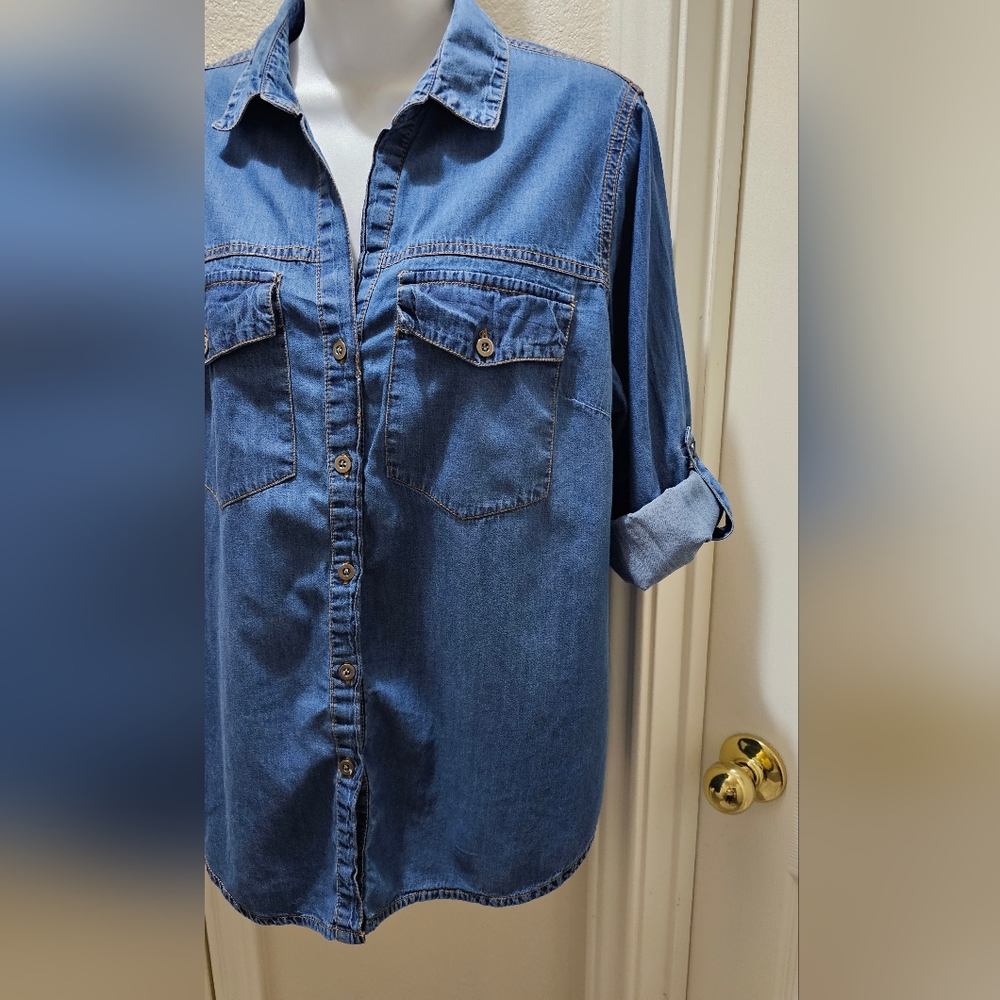 Fashion Web Casual Denim Long Sleeve Shirt With Rollup Tabs Size XL EUC - Picture 12 of 16